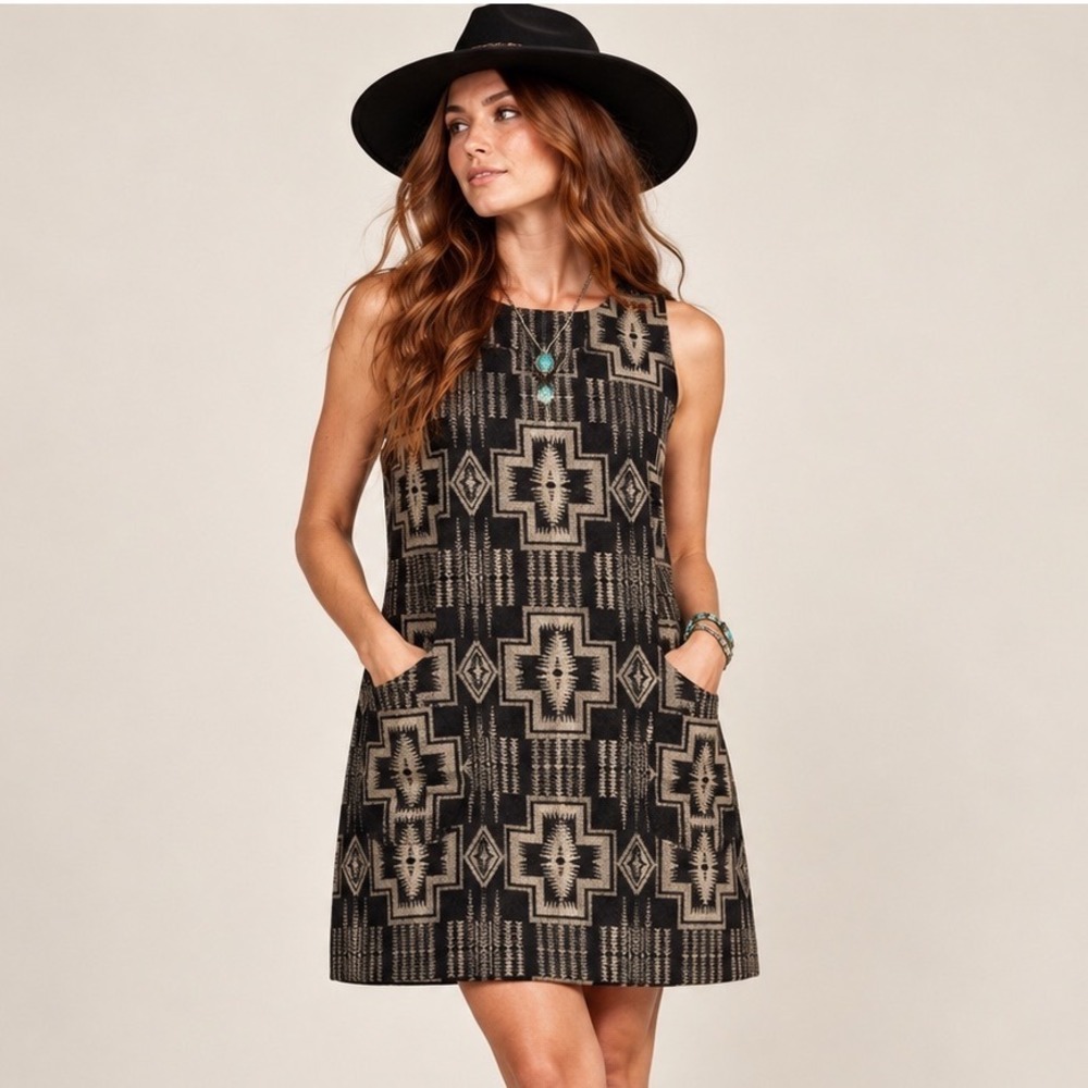 Pendleton Portland Collection Bearchum Virgin Wool Shift Dress XS Aztec USA Made